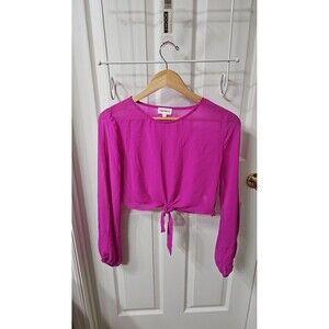 superdown Jemma Tie Front Sheer Crop Top in Fuchsia